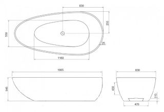 Ванна из искусственного камня AquaStone Бона 166x83см белый